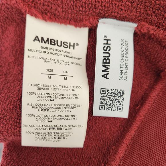 Ambush Size Medium Embroidered Logo Hoodie Red Single Cord New - Picture 8 of 8